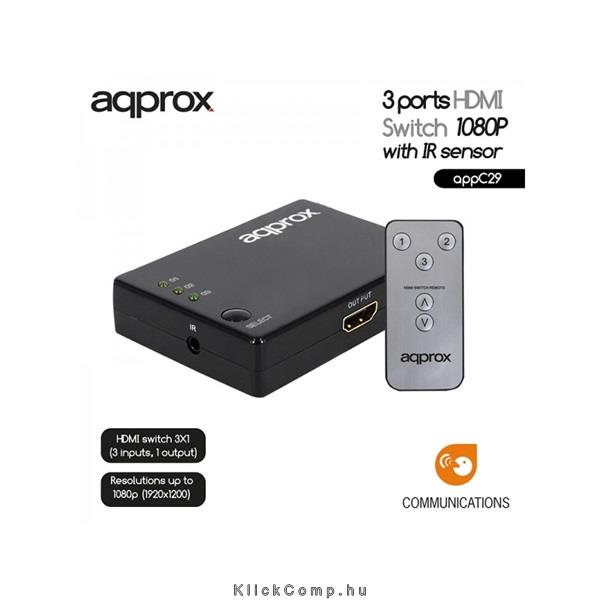 Eladó Már csak volt!!! HDMI Switch 1080P 3 portos távirányítóval APPROX APPC29 - olcsó, Új Eladó Már csak volt!!! - Miskolc ( Borsod-Abaúj-Zemplén ) fotó