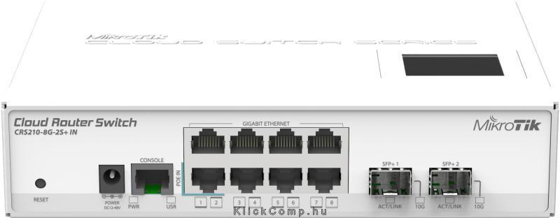 Eladó Már csak volt!!! MikroTik CRS210-8G-2SPlusIN 8port GbE LAN 2x SFPPlus 10Gb port Cloud Router Swit - olcsó, Új Eladó Már csak volt!!! - Miskolc ( Borsod-Abaúj-Zemplén ) fotó