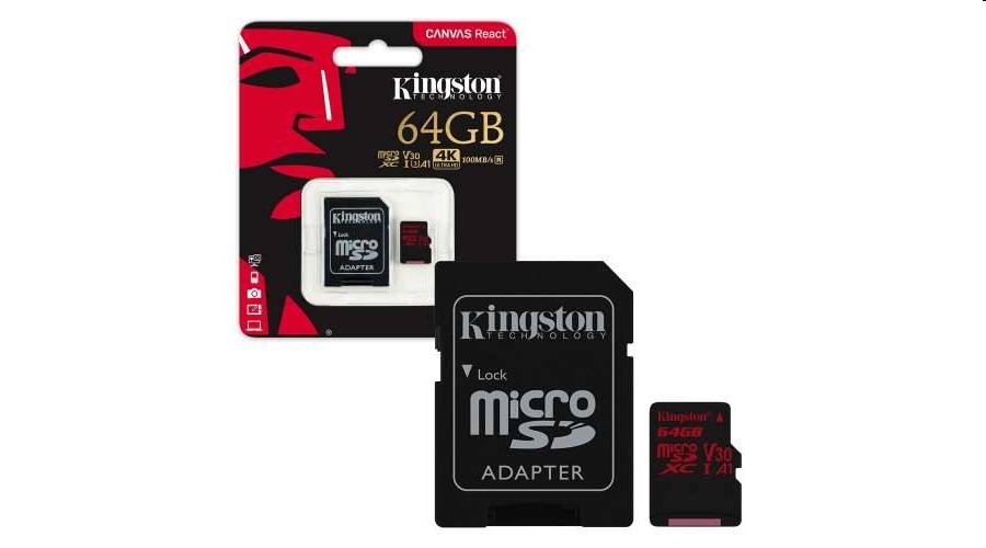 Eladó Már csak volt!!! Memória-kártya 64GB SD micro SDXC Class 10  UHS-I U3 Kingston Canvas React (SDCR - olcsó, Új Eladó Már csak volt!!! - Miskolc ( Borsod-Abaúj-Zemplén ) fotó